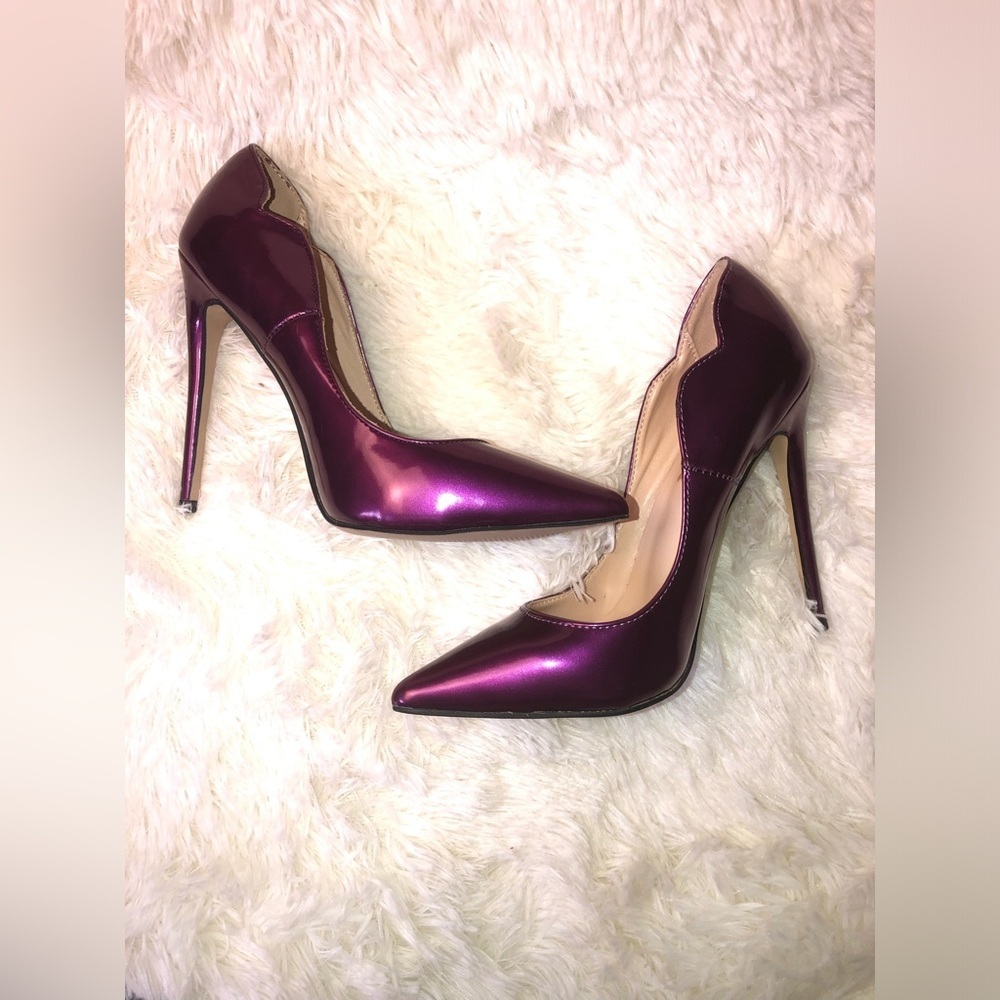 FSJ Metallic Plum Pointed-Toe Stiletto Heels - Women's - Picture 11 of 15